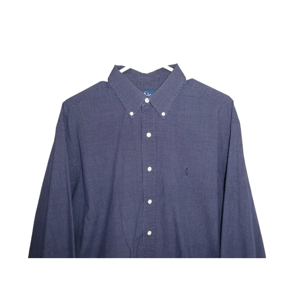 Ralph Lauren‎ Yarmouth Shirt Size 16 34/35 Navy Blue Check Long Sleeve Pony